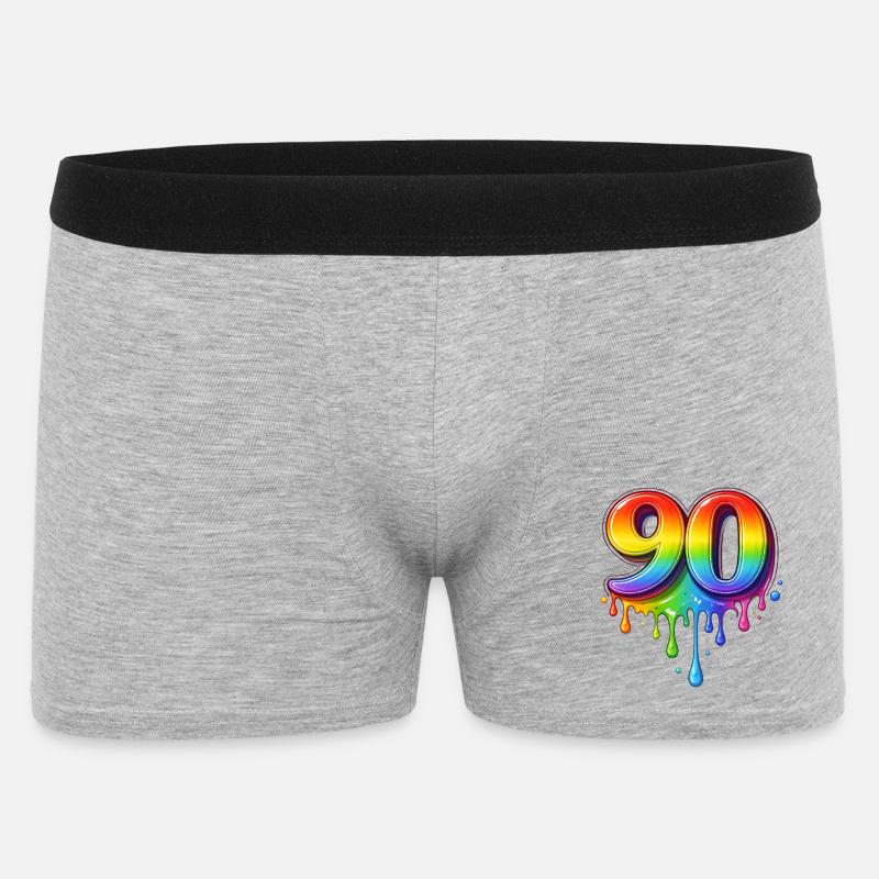 90 Regenbogen Retro Zahl   - Männer Boxer Shorts - Grau meliert