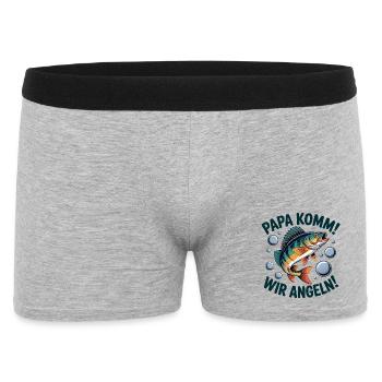 Papa Komm Wir Angeln - Männer Boxer Shorts - Grau meliert - Vorne