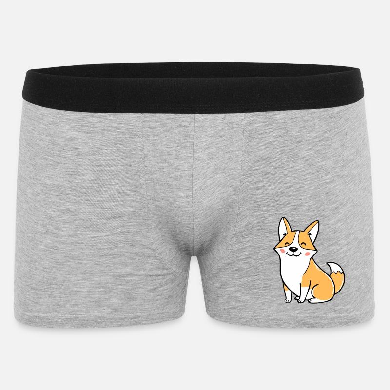 Fröhlicher Corgi (Comic) - Männer Boxer Shorts - Grau meliert