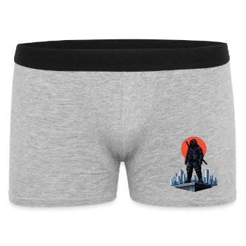 Urban Ninja vor rotem Mond - Männer Boxer Shorts - Grau meliert - Vorne