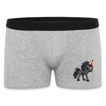 Muskulöses Einhorn trägt einen Verkehrskegelhelm - Männer Boxer Shorts - Grau meliert - Vorne