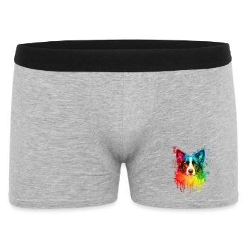 Border Collie Aquarell Illustration - Männer Boxer Shorts - Grau meliert - Vorne