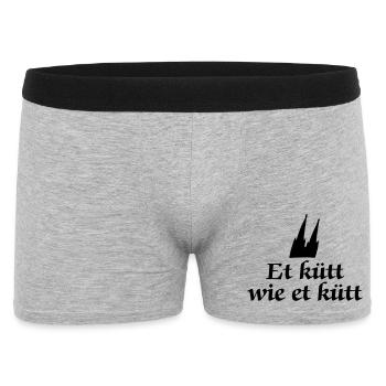 Köln Spruch - Et kütt wie et kütt -Kölsche Sprüche - Männer Boxer Shorts - Grau meliert - Vorne