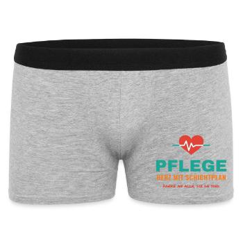 Pflege – Herz mit Schichtplan - Männer Boxer Shorts - Grau meliert - Vorne
