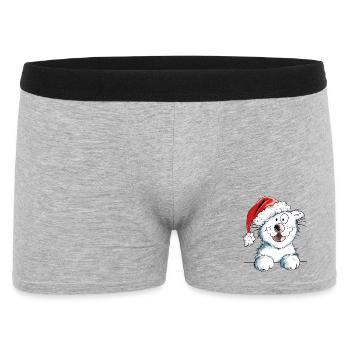 Neugierige Weihnachtskatze - Katze - Geschenk - Männer Boxer Shorts - Grau meliert - Vorne