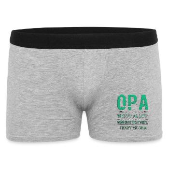 Opa T-Shirt mit Lustigem Spruch | Opa weiß alles - Männer Boxer Shorts - Grau meliert - Vorne
