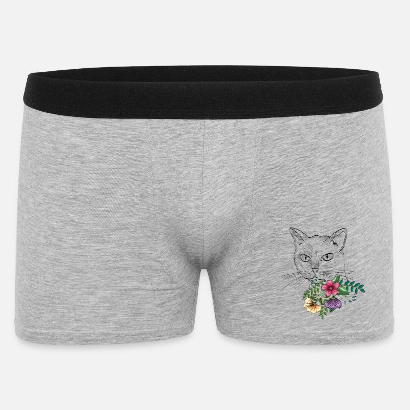 Katze mit Blumenstrauß - Männer Boxer Shorts - Grau meliert