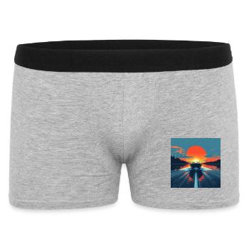 Boot im Sonnenuntergang - Männer Boxer Shorts - Grau meliert - Vorne