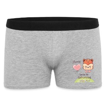 Hurra, heute ist Geburtstag Happy Birthday - Männer Boxer Shorts - Grau meliert - Vorne