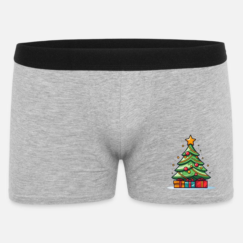 Lebendiger Weihnachtsbaum mit Geschenkpracht - Männer Boxer Shorts - Grau meliert