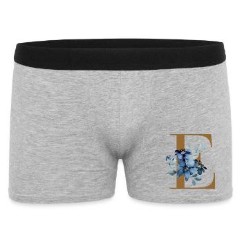 Florales E – Goldener Buchstabe mit Blüten - Männer Boxer Shorts - Grau meliert - Vorne
