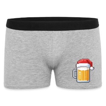 Bière Pixel avec Chapeau de Père Noël – Conception de Noël - Boxer Homme - gris chiné - Devant