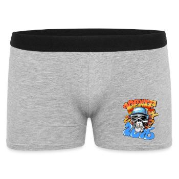 Schädel Rentner 2026 Neon Graffiti Pop-Art  - Männer Boxer Shorts - Grau meliert - Vorne