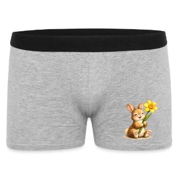 Hase mit gelber Frühlingsblume  - Männer Boxer Shorts - Grau meliert - Vorne