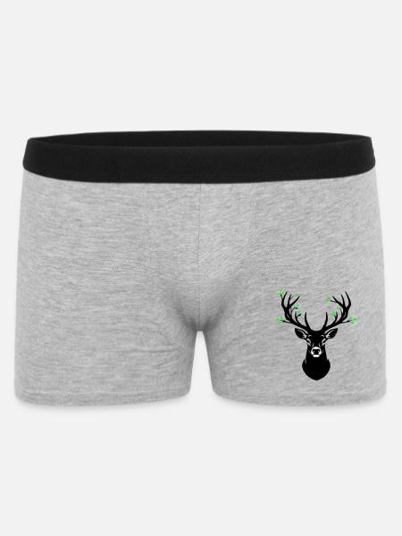 Deer Head Antler Leaves Natural - Men's Boxer Shorts - heather grey