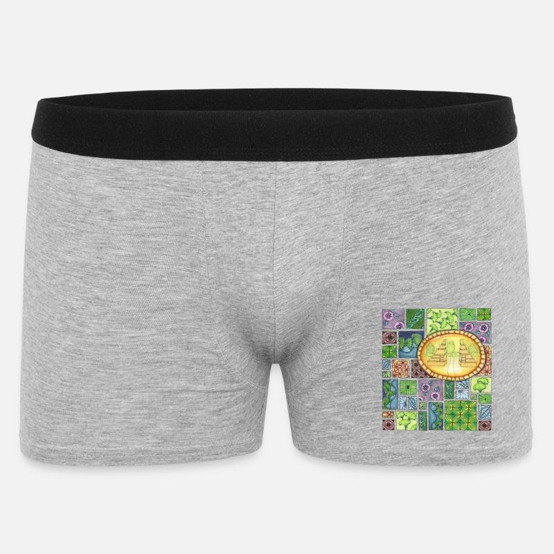 Bali temple on pattern patchwork - Männer Boxer Shorts - Grau meliert