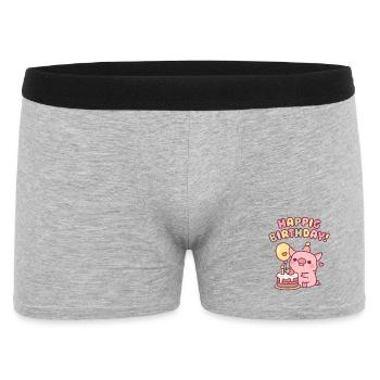 Cochon mignon avec gâteau d’anniversaire Jeu de mots d’anniversaire Happig - Boxer Homme - gris chiné - Devant