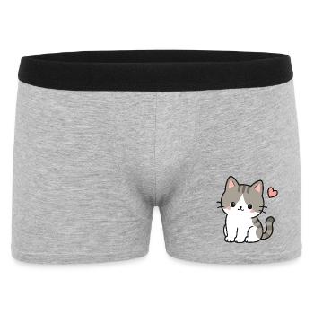 Süßes Kawaii-Kätzchen mit rosa Herz - Männer Boxer Shorts - Grau meliert - Vorne