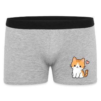 Süßes Kawaii-Kätzchen mit rosa Herz - Männer Boxer Shorts - Grau meliert - Vorne
