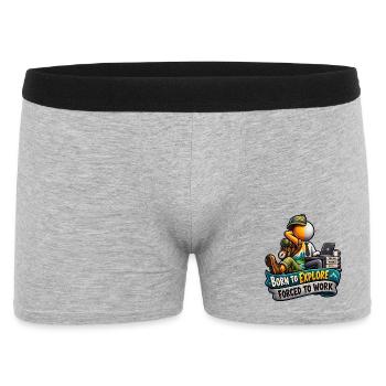 Geboren zum Erkunden, gezwungen zu arbeiten - Männer Boxer Shorts - Grau meliert - Vorne