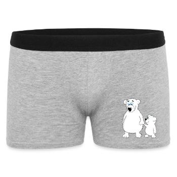 Drolliger Baby Bär mit Papa oder Mama - Männer Boxer Shorts - Grau meliert - Vorne