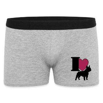 Französische Bulldogge , French Bulldog I love(25) - Männer Boxer Shorts - Grau meliert - Vorne