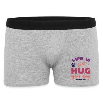 Das Leben ist kurz, umarme deinen Hund - Männer Boxer Shorts - Grau meliert - Vorne