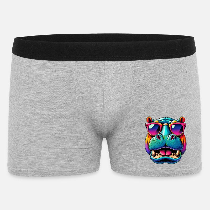 Nilpferd mit Sonnenbrille - Männer Boxer Shorts - Grau meliert