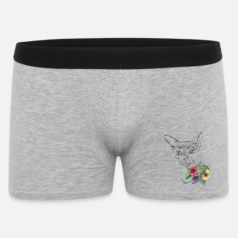 Katze mit Blumen - Männer Boxer Shorts - Grau meliert