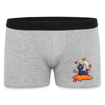 Schwarze Katze unter Herbstmond - Männer Boxer Shorts - Grau meliert - Vorne