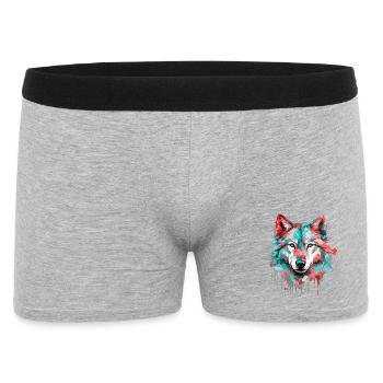 Wolf Wolfskopf Raubtier Wald Natur Wildnis Bunt - Männer Boxer Shorts - Grau meliert - Vorne