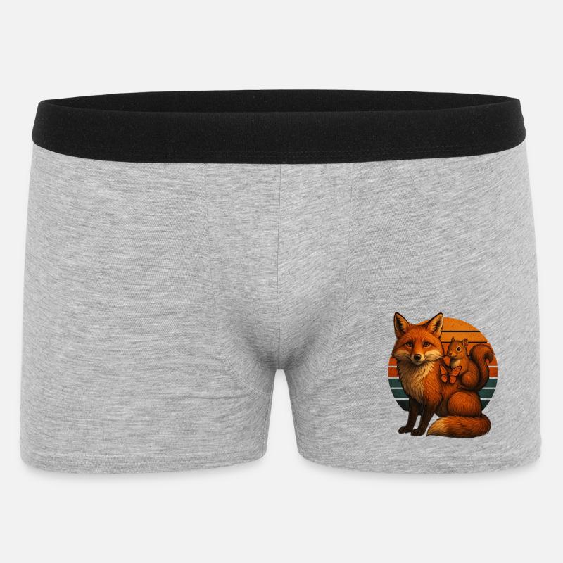 Fuchs Eichhörnchen Retro Tierfreunde - Männer Boxer Shorts - Grau meliert