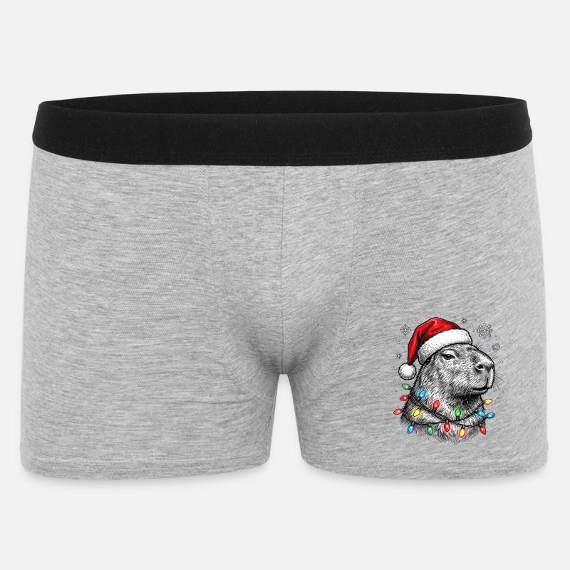 Süßes Capybara mit Weihnachtsmütze Christmas - Männer Boxer Shorts - Grau meliert