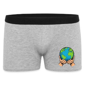 Hände halten Erde – Globale Fürsorge - Männer Boxer Shorts - Grau meliert - Vorne