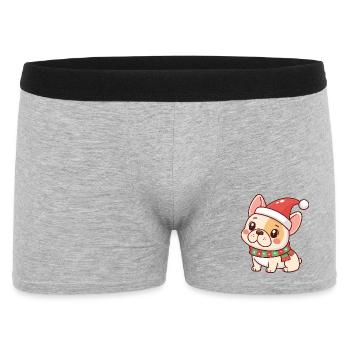 Chiot Noël en bonnet rouge - Boxer Homme - gris chiné - Devant