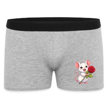Cute Mouse with Rose – Valentine's Day Motif Full of Love - Men's Boxer Shorts - heather grey - Front