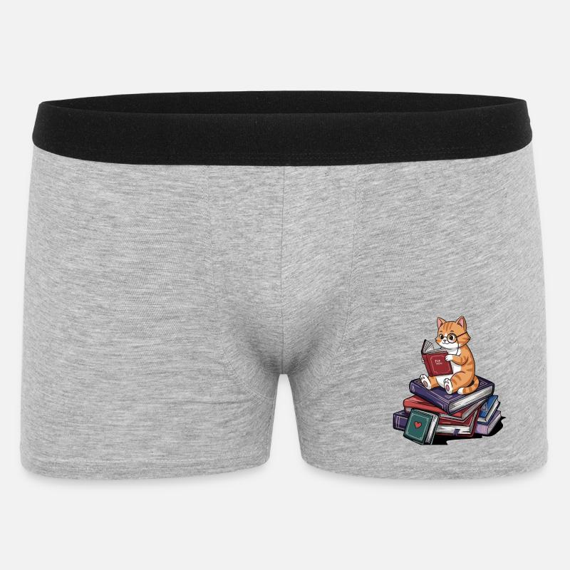 Bücherwurm-Katze Kätzchen liest Bücher Kunst - Männer Boxer Shorts - Grau meliert
