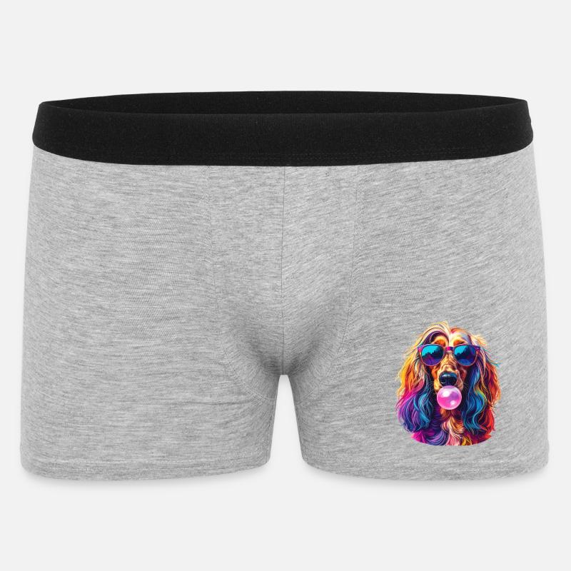 Pop-Art Afghanischer Windhund mit Bubblegum - Männer Boxer Shorts - Grau meliert