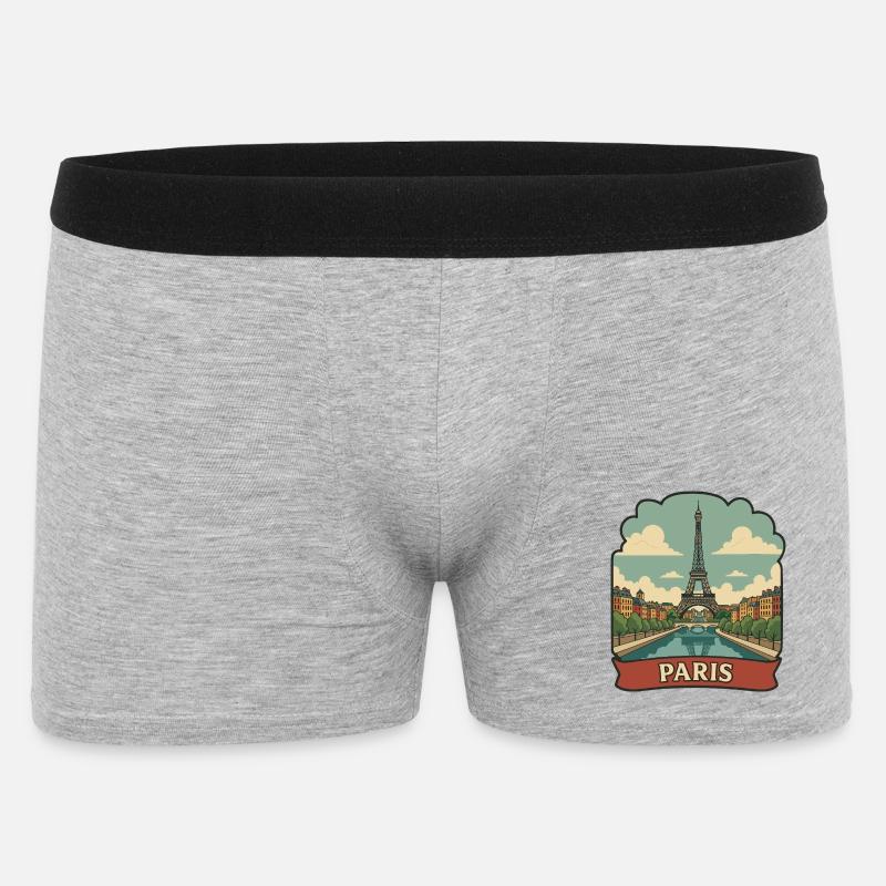 Pariser Eiffelturm Retro-Reiseaufkleber - Männer Boxer Shorts - Grau meliert