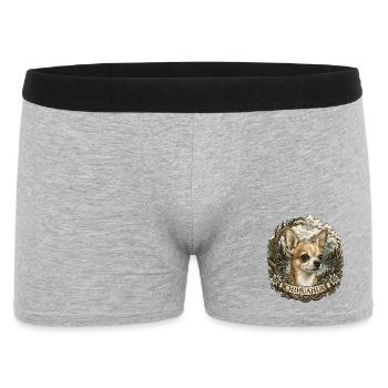 Chihuahua im Vintage Stil mit Berglandschaft - Männer Boxer Shorts - Grau meliert - Vorne