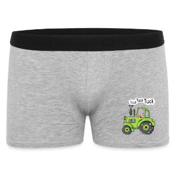 Tuck Tuck Tuck Schwein - Trecker - Bulldog - Comic - Männer Boxer Shorts - Grau meliert - Vorne