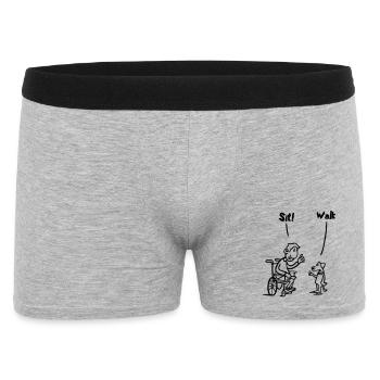 Setzen Sie sich hin und gehen Sie. Rollstuhlfahrer vs. Hund. Humor # - Männer Boxer Shorts - Grau meliert - Vorne