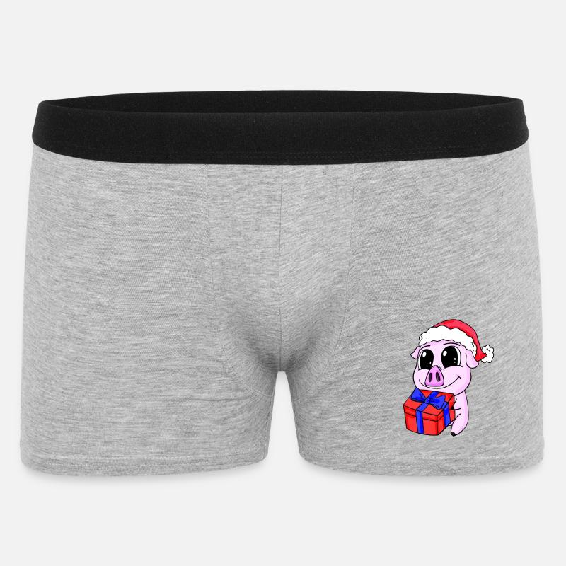 Cochon mignon avec cadeau - Noël - Boxer Homme - gris chiné