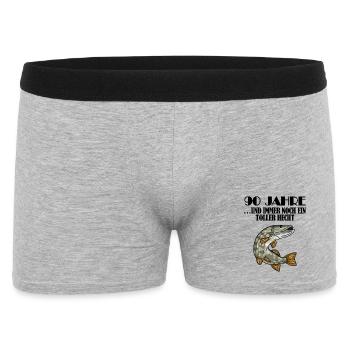 90. Geburtstag Angler Lustiger Spruch - 90 Jahre - Männer Boxer Shorts - Grau meliert - Vorne