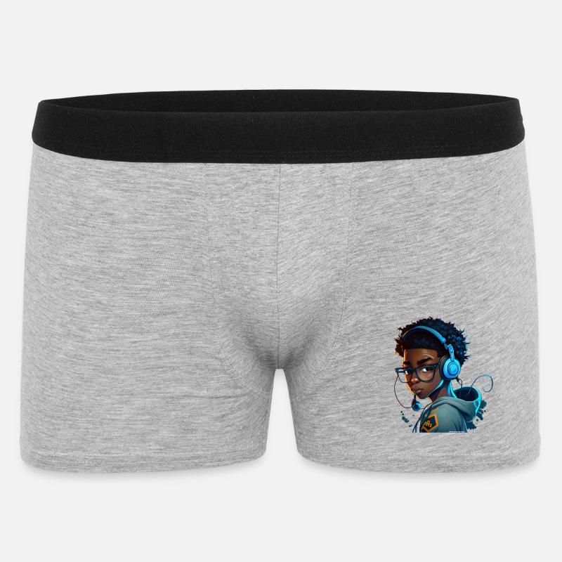 Digitaler Gaming-Charakter mit Headset - Männer Boxer Shorts - Grau meliert