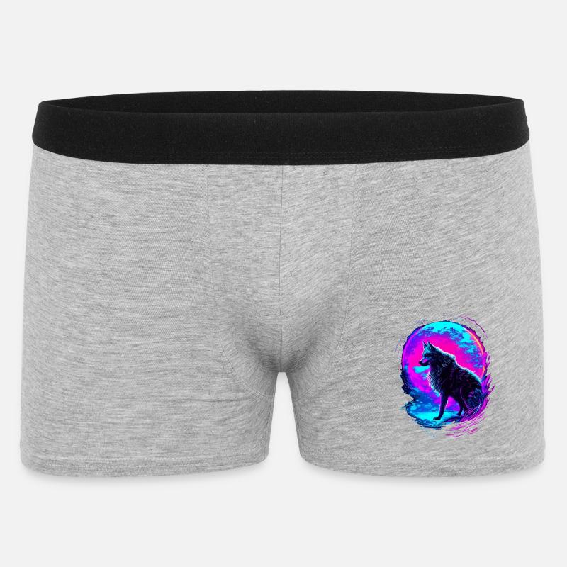 Wolf Neon Moon Synthwave - Männer Boxer Shorts - Grau meliert