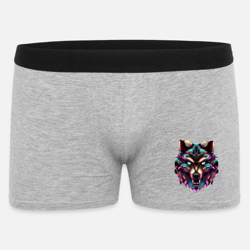 Wolf’s Head Synthwave Wolf - Boxer Homme - gris chiné