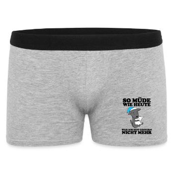Müde Spruch Verschlafen Schlafen Ausschlafen Faul - Männer Boxer Shorts - Grau meliert - Vorne