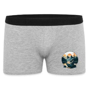 Ruhige Fischerszene am Bergsee - Männer Boxer Shorts - Grau meliert - Vorne