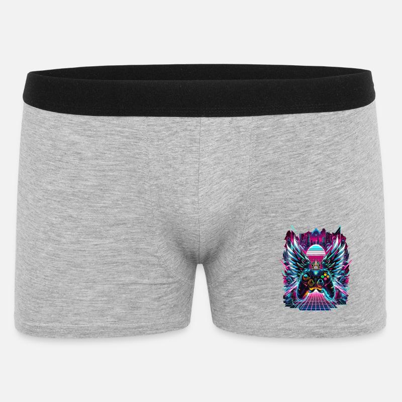 Synthwave Sunset Gamer Controller - Männer Boxer Shorts - Grau meliert